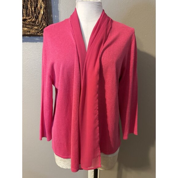 Kasper Cardigan Jacket L Large Pink Lightweight Ruffled - Picture 6 of 15